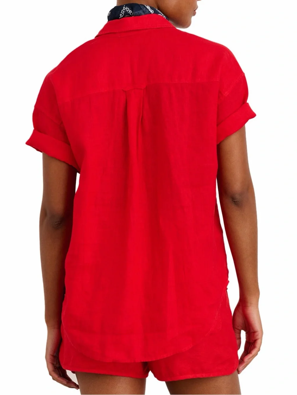 Alex Mill Women’s Wash & Go 100% Linen Utility Shirt Shortsleeve in Red XL